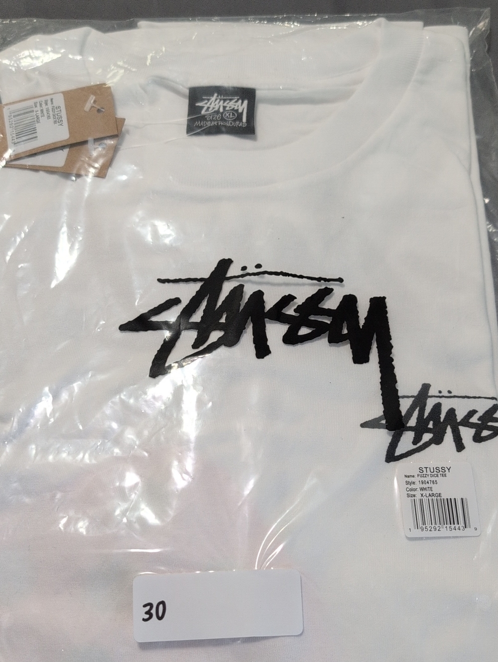 Stussy White Tee with Black Script Logo